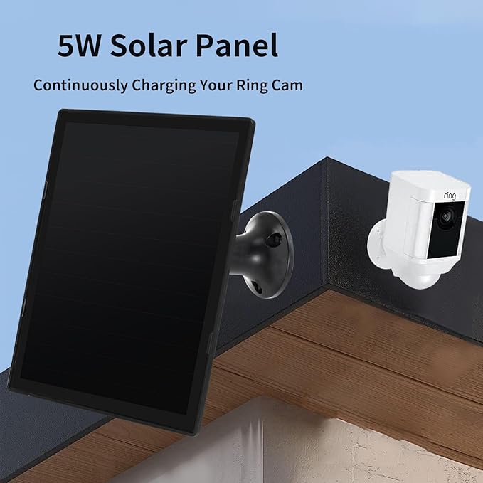 Solar Panel Charger for Ring Camera, Compatible with Ri ng Stick Up Cam, Stick Up Cam Pro, Ring Spotlight Cam Plus/Pro, 6W5V 13ft Charging Cable (Black-2Pack)