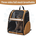 Cat Backpack Carrier for Small Dogs and Medium cat Puppy Kitten Bunny Pet Carrier Backpack Collapsible with Fully Ventilated Mesh with Safety Leash (Brown, 12.9" L x 10.62" W x 15.5" H - M)