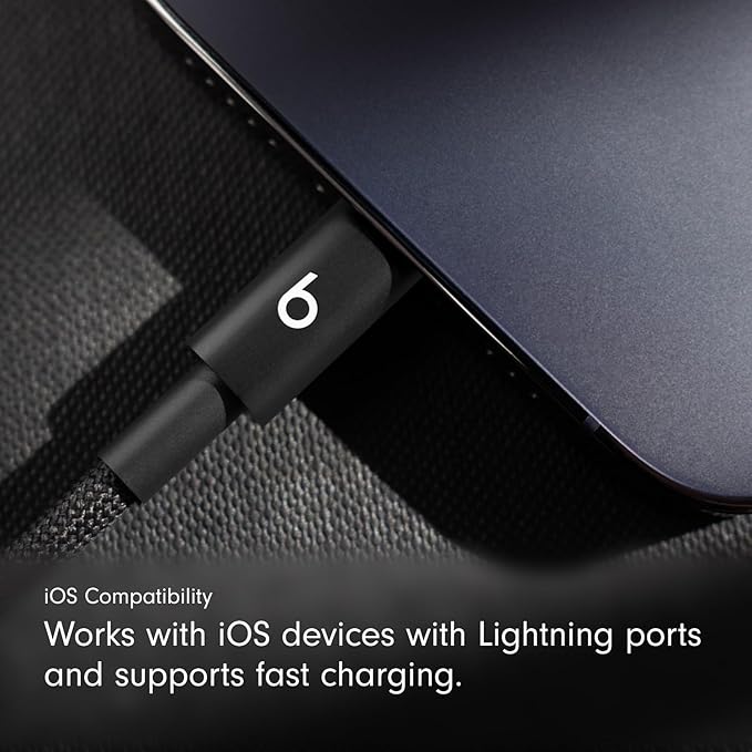 Beats USB-C to Lightning Woven Cable Fast Charging Durable/Tangle-Free Compatible Charger for Apple Devices w Lightning Ports (1.5 m, 5 ft) - Bolt Black