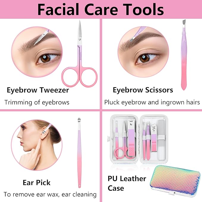 Women's Nail Clipper Set Travel Manicure Kit with Glass Nail File Stainless Steel Nail Clippers Case Nail Grooming Kit Gift