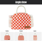 douyadady Lunch Bag Women/Men Lunch Box Women/Men (Red+Beige Checkerboard)
