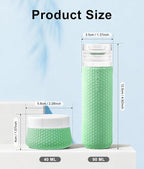 Travel Bottles for Toiletries 90ml with Cosmetic Jar 40ml Luxury Leather Pattern, Anti-Slip Silicone Premium Refillable Bottle Set with Facial Brush for Gym Men Women