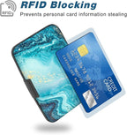 Credit Card Holder, Mini Aluminum Card Wallet RFID Blocking Slim Metal Hard Card Case for Women Men, Blue Ocean Marble