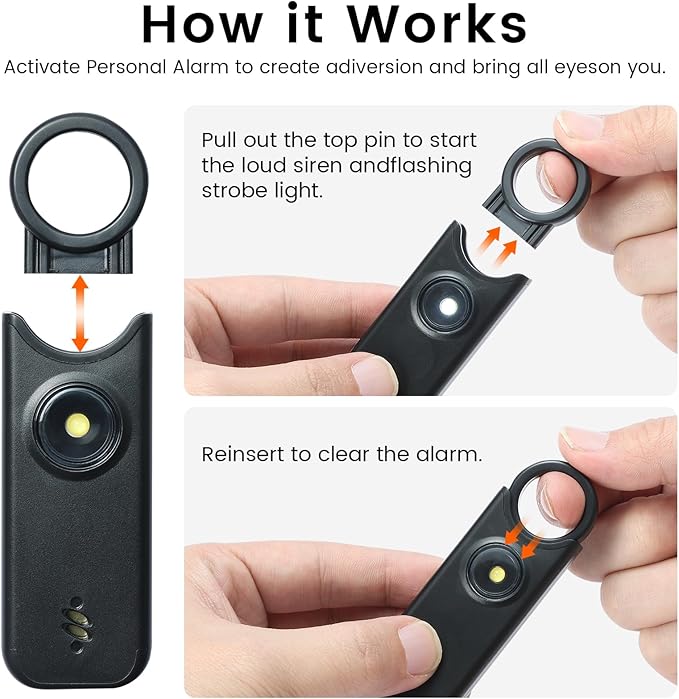 TIPSEAN Personal Safety Alarm - 135dB Ultra Loud Siren with LED Strobe Light, USB-C Rechargeable, Compact Keychain Alarm for Women/Men, Emergency Flashlight & Vibration Alert(Black)