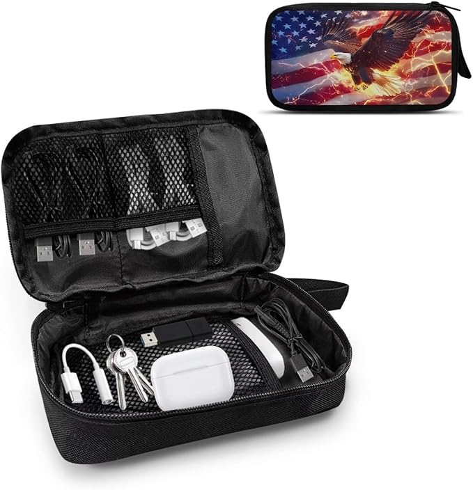 American Flag Electronic Organizer Travel Cable Organizer Bag Portable Pouch Electronic Accessories Carry Case for Cable Cord Charger Phone Earphone Tech Pouch