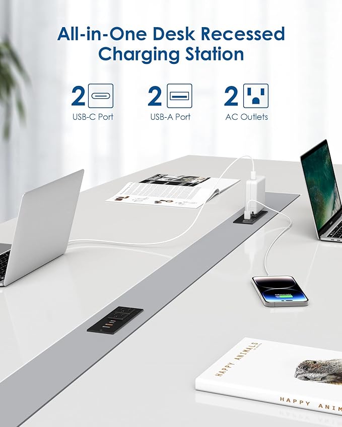 30W USB C Recessed Power Strip,Flat Plug Power Strip,2 Outlets 4 USB Ports,Furniture Flush Mount Desk Outlet,Recessed Outlet for Side Table/Sofa Table,10ft Cord(Black)