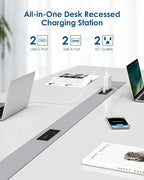 30W USB C Recessed Power Strip,Flat Plug Power Strip,2 Outlets 4 USB Ports,Furniture Flush Mount Desk Outlet,Recessed Outlet for Side Table/Sofa Table,10ft Cord(Black)