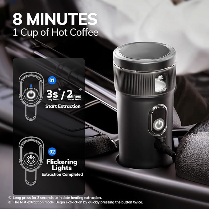 Portable Espresso Machine 100W Self-Heating & Car-Ready, Compatible with NS Capsules & Ground Coffee, Ideal for Travel, Camping, RV, Black