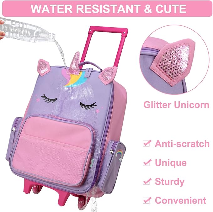 VASCHY Rolling Luggage for Kids, Cute Travel Carry on Suitcase for Girls/Toddlers/Children with Wheels 18inch Unicorn