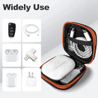 Square Earbud Case Portable EVA Carrying Case Storage Bag Cell Phone Accessories Organizer with Carabiner for Earphone, Earbud, Earpieces, SD Memory Card, Camera Chips, Tech Pouch, Orange1