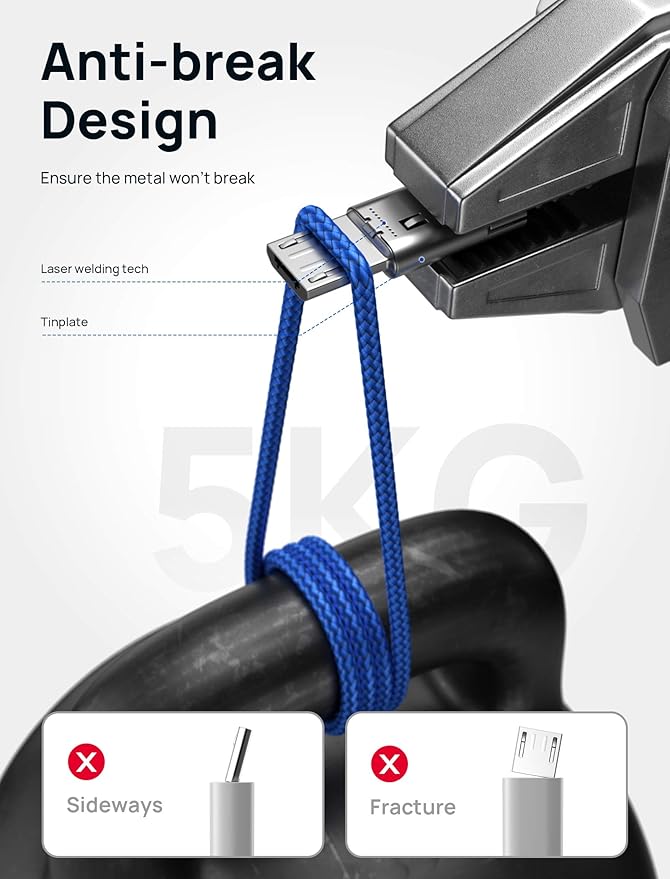 JSAUX Micro USB Cable for Android, (2-Pack 6.6FT) Kindle Charger Cord Replacement, Nylon Braided USB Micro Charging Cable Compatible with Galaxy S7 S6 J7 Edge Note 5, Kindle, MP3-Blue