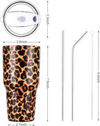 30oz Leopard Tumbler Stainless Steel Insulated Travel Mug with Straw Lid Cleaning Brush (30 oz Leopard), 1 Count (Pack of 1)
