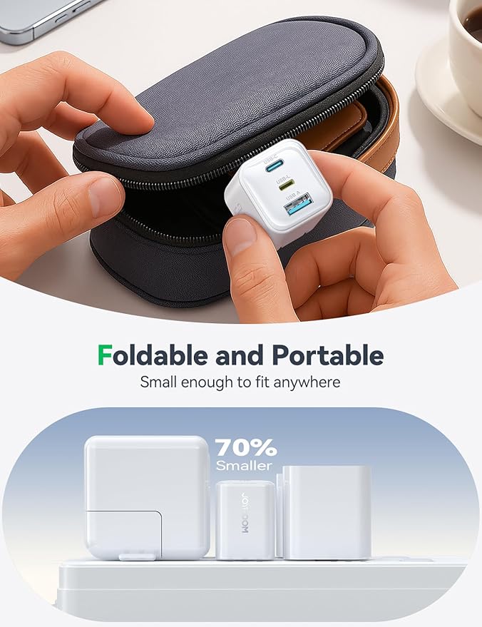 JOYROOM iPhone 14 13 Charger Fast Charging, 3-Port GaN USB C Block, 30W Type C Charging Block with Foldable Power Adapter for iPhone 12/13/14/15/16/17, iPad, Galaxy, and More (Pink)