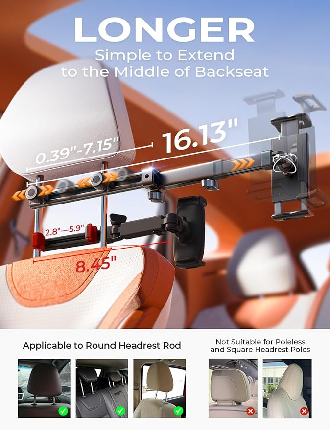 LISEN for iPad Holder Car Road Trip Essentials Travel Activities for Toddler Kids Gifts, Car Accessories for Women Moms Truck Interior 3in1 Tablet Holder for Back Seat Car Camping Headrest Organizer