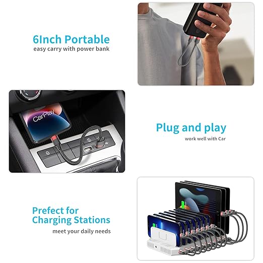 6 inch Short USB C Cable, 0.5ft 3 Pack USB A to USB C Cable Nylon Braided Short Type C Charger Cord Fast Charging for iPhone 16 15 Samsung Galaxy S24 S23 S22 Note 20 10 A50 A20 Moto G LG