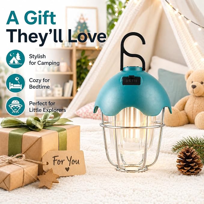 HOMY LED Camping Light Rechargeable Waterproof Vintage Tent Light with Warm Glow, Dimmable Outdoor Lantern for Camping, Emergencies, and Power Outages