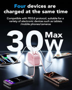 Retractable USB C Charger Wall Plug with 35.5in/90cm Type C Cables Cords,40W Fast Charging Foldable Block Multi Charger for All Devices for iPhone 17/16/15/14/13/12,iPad,Galaxy,Pixel
