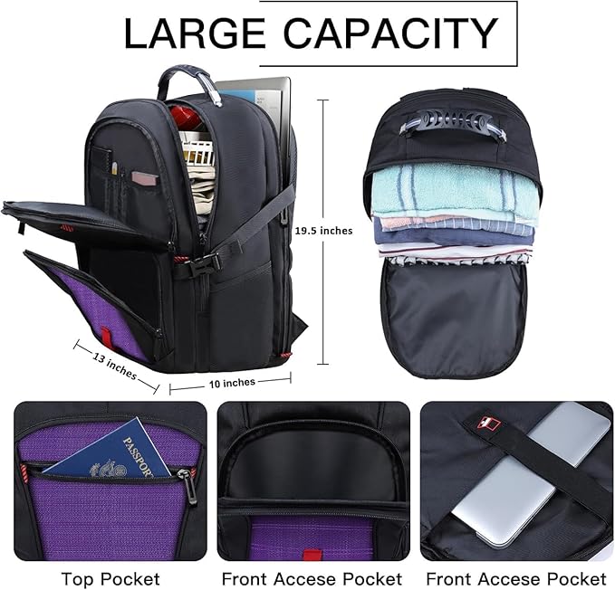 ANTERK Travel Backpack, 18.4 Inch Laptop Backpacks for Men Women, 55L Anti Theft Water Resistant College Bussiness TSA Airline Approved Work Computer Backpack, Purple
