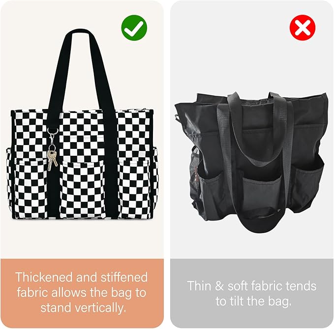 Becokan Large Tote Bag for Women Waterproof with 12 Pockets Top Zipper Closure Utility Teacher Nurse Bags for Work School