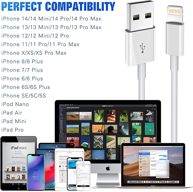 iPhone Charger Fast Charging [Apple MFi Certified] 5pack 6/6/6/10/10FT Long Lightning Cable High Speed Data Sync Cord Compatible with 14/13/12/11 Pro Max/XS MAX/XR/XS/X/8/7/Plus/6S/6/SE/5S&More