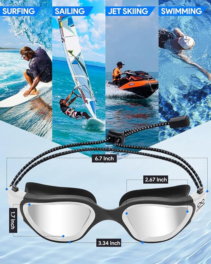 Swim Goggles, Polarized Adult Swimming Goggles Bungee Strap No Hair Pulling Anti-fog Pool Goggles for Men Women