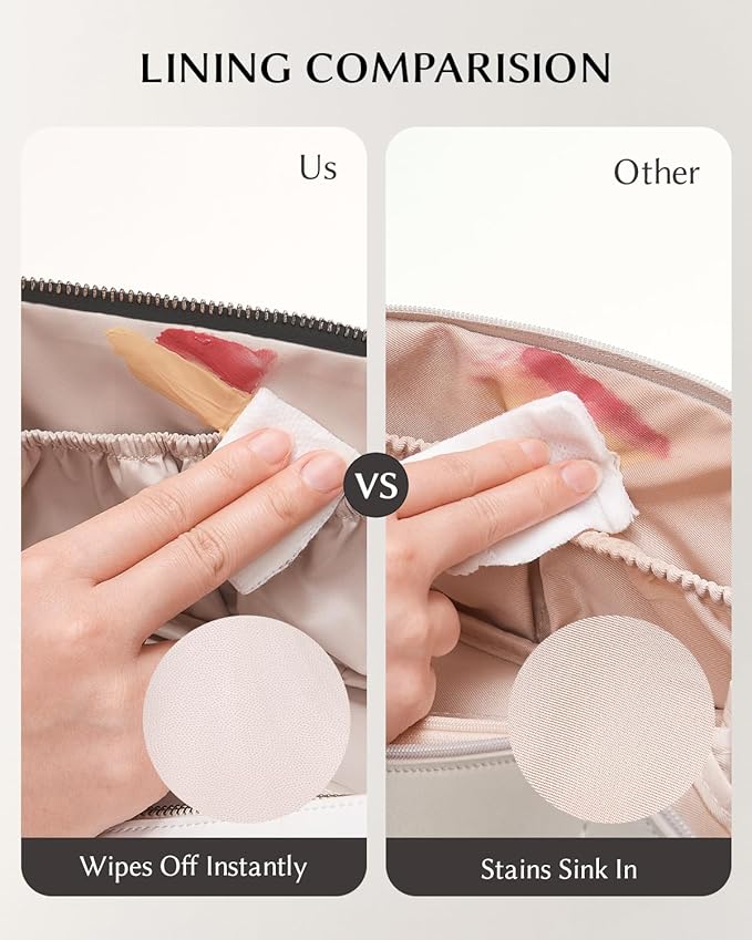 EACHY Travel Makeup Bag, Large Capacity Cosmetic Bag for Women, Waterproof PU Leather, Flat Open Portable Toiletry Bag for Skincare, Brushes & Travel Essentials
