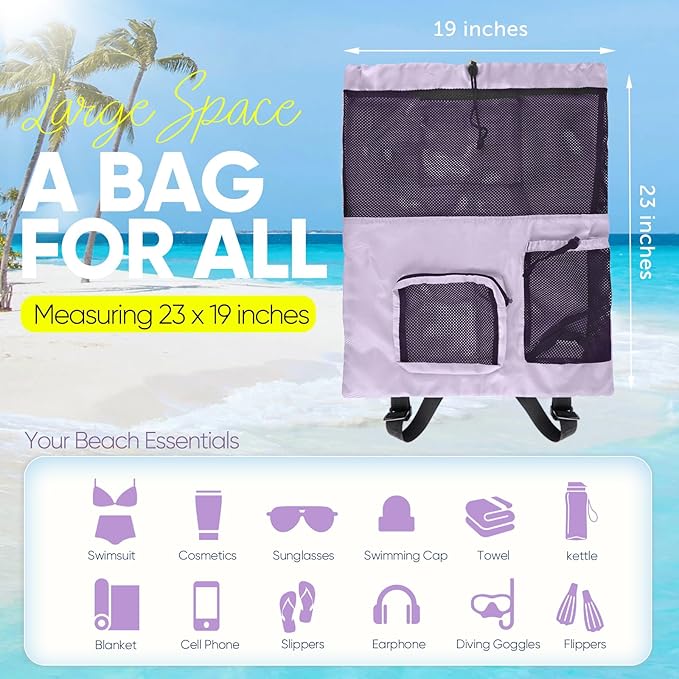 HOHOM Swim Mesh Beach Bag, Waterproof Gym Bags for Women and Men, Large Pool Bag Swimming Gear Drawstring Backpack