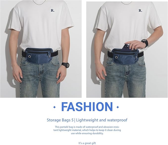 Slim RFID Blocking Money Belt for Travel - Anti-Theft Hidden Passport Holder Waist Wallet with Secure Pouch for Cash, Credit Cards & Phone Safe (Navy Blue)