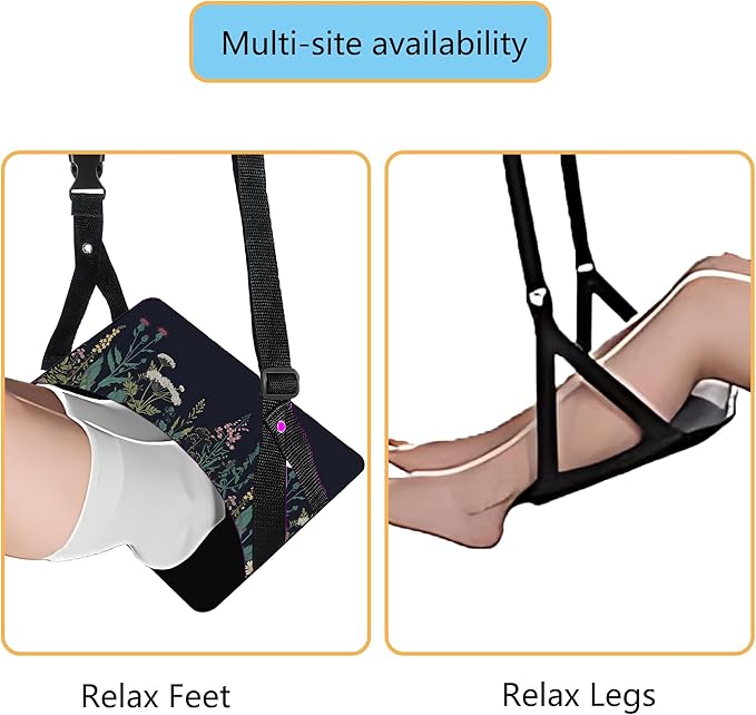 Airplane Foot Hammock Comfort Foot Hammock for Plane Travel Accessories,Airplane Gadgets,Good Use for Travel Essentials, Office,Desk (Flower, 1 Pack)