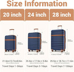 Kono Luggage Set 3 Pieces Expandable PC ABS Durable Suitcase Hardside with Double Spinner Wheels Tsa Lock Navy(20in/24in/28in)