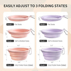 Collapsible Dog Bowls 2-Pack, Portable Travel Dog Bowl with Carabiner, Food-Grade Silicone Pet Bowl for Hiking, Walking (Macaron Pink and Violet)