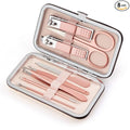 Manicure Set, 8 In 1 Stainless Steel Professional Pedicure Kit Nail Scissors Grooming Kit with Pink Leather Travel Case Pink