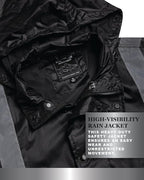 Bass Creek Outfitters Mens Rain Jacket - Waterproof Hooded High Visibility Safety Coat with Reflective Strips