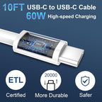 60W USB C Fast Charger for iPhone 17 16 15 Pro Max, 60W Dual Port Type C Charger Block with 10FT Long C Charger Fast Charging Cable Cord for iPhone 17/17 Pro Max/17/Air/16/15/Pro Max, iPad