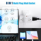 Surge Protector Outlet Extender with Rotating Plug, Multi Plug Outlet Extender with 4 Splitter and 2 USB Ports & 2 USB C Wall Charger, 3 Side Swivel Splitter for Home Office Dorm Travel