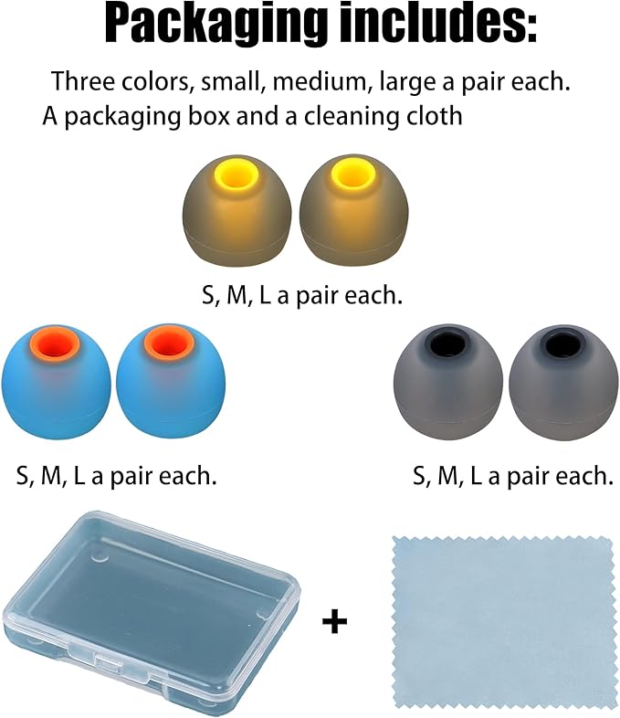 Earbud Replacement Tips Silicone Earbud Tips Ear Tips Fit Most in-Ear Earbuds(Inner Hole 3.8mm -5.1mm) Headphone Earbud Rubber Tips Eartips 9 Pairs S M L