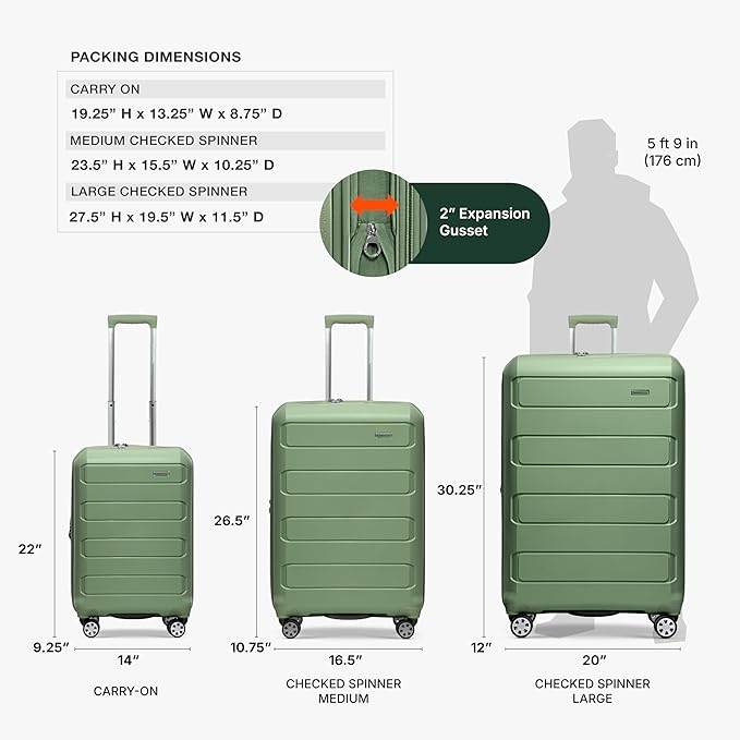 Traveler's Choice Pagosa Hardshell Expandable Luggage with Spinner Wheels, Green, 2-Piece Set (22/26)