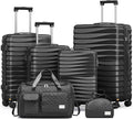 Joyway Luggage Sets 6 Piece with Detachable Spinner Wheels, Lightweight Hard Shell Travel Suitcse Set with TSA Lock (Black, 6 Piece Set)