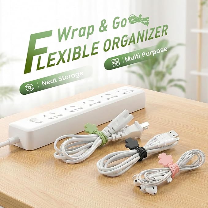 Data Cable Organizer, 2026 Upgrade Silicone Cable Ties Reusable Cable Management Organizers, Multipurpose Elastic Cord Organizer for Fastening and Bundling Cable Cords Wires (10PC B)