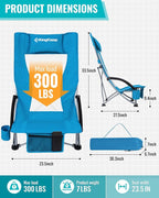 KingCamp Low Beach Chair, High Back Folding Camping Chair for Adults, Oversized Breathable Mesh Seat, 300lbs Heavy Duty Portable Chair with Cup Holder & Storage Pockets for Beach, Outdoor