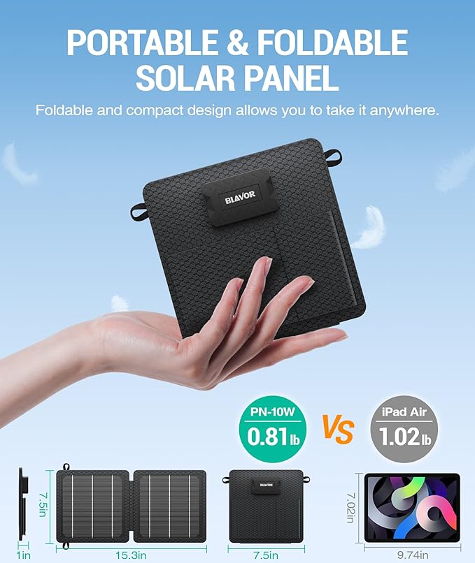 BLAVOR 10W Plus 30W Solar Charger, Foldable Solar Panel for Camping, IPX4 Waterproof, Solar Battery Charger Compatible with Solar Generators, Phones, Tablets