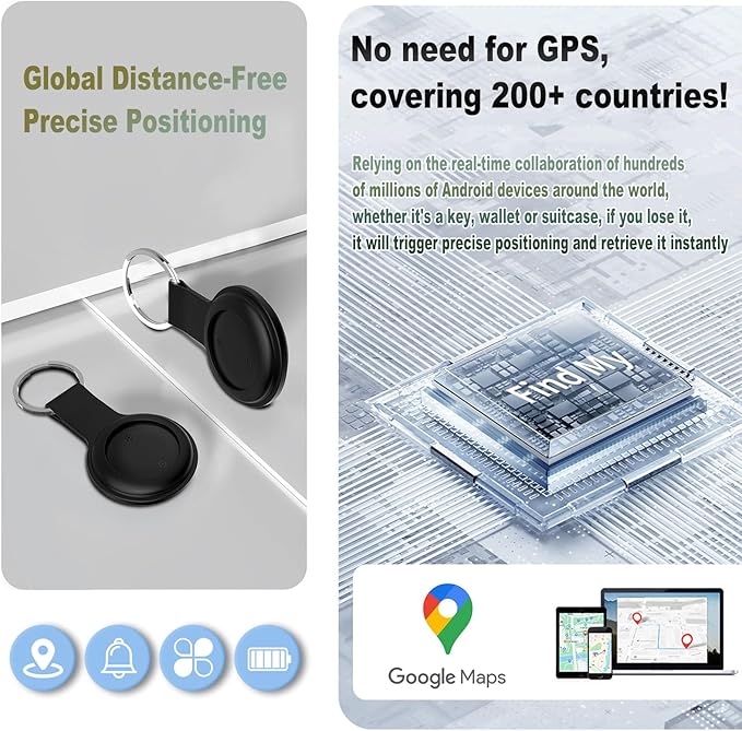 JieWeiXun Compatible Android Ultra-Thin Find My Device Tracker – IP66 Waterproof, 1-Year Battery, Global GPS Locator for Keys/Wallet/Luggage via Google Find My Network(Android, 4 PCS)
