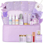 33 pcs Mother's Day Gift for Mom, Lavender Bath & Body Basket Gift Set for Women, Home Spa Kit, Face Sheet Mask Skin Care Gift Set, Cosmetic Bag, Necklace, Birthday, Christmas, Anniversary, Wife