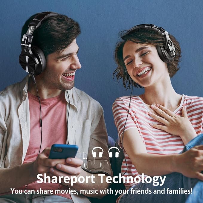 OneOdio A71 Hi-Res Studio Recording Headphones - Wired Over Ear Headphones with SharePort, Monitoring Mixing Foldable Headset with Stereo Sound, 3.5/6.35MM Jack for PC Computer DJ Guitar-Black