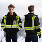 High Visibility Work Jackets, Safety Jacket with Pockets for Men& Women, Construction Coats for Cold Weather, Waterproof High Vis Rain Gear, Class 3, Black with Bottom, 5XL