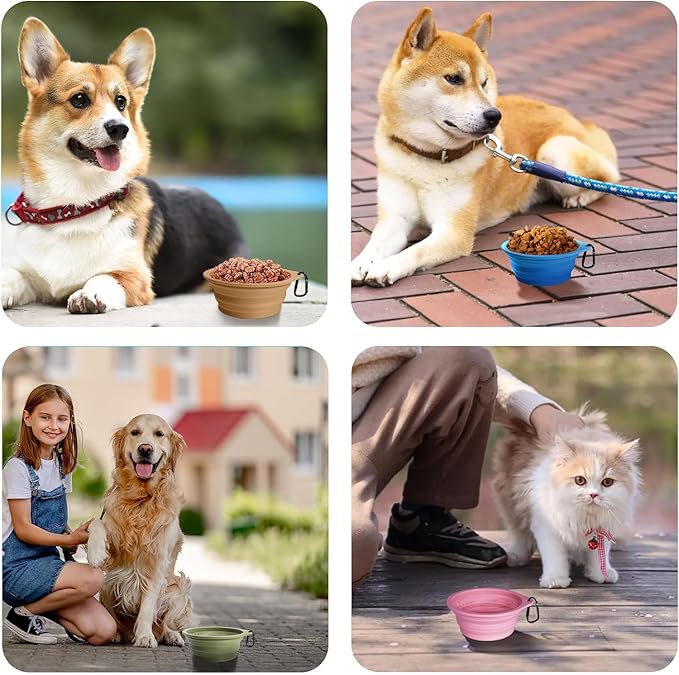 PetBonus 2-Pack Silicone Collapsible Dog Bowls, BPA Free Dishwasher Safe, Portable Foldable Expandable Travel Bowl, Food Water Feeding Cup Dish for Dogs Cats with 2 Carabiners (Black, Dark Purple)