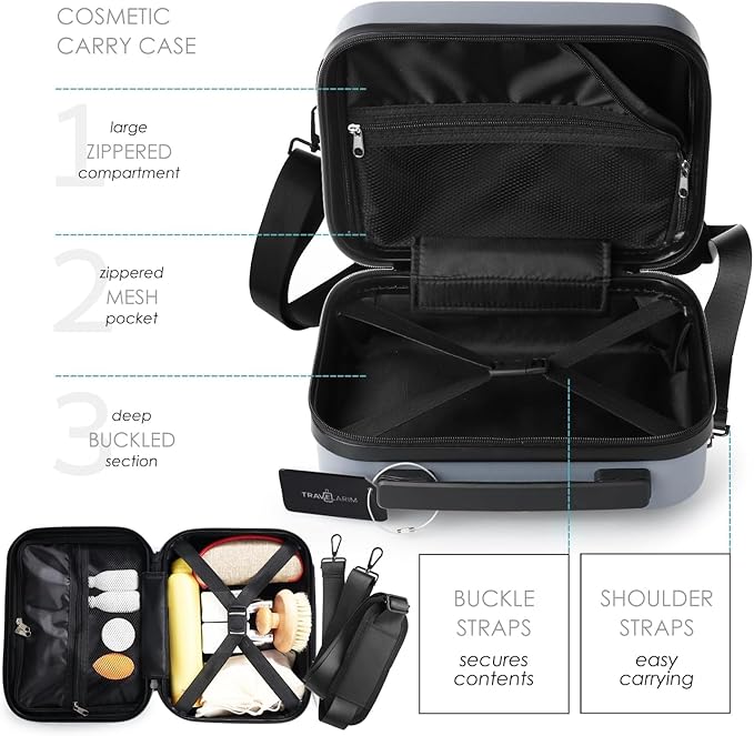 22 Inch Carry On Luggage 22x14x9 Airline Approved, Carry On Suitcase with Wheels, Hard-shell Carry-on Luggage, Grey Small Suitcase, Hardside Luggage Carry On with Cosmetic Carry On Bag