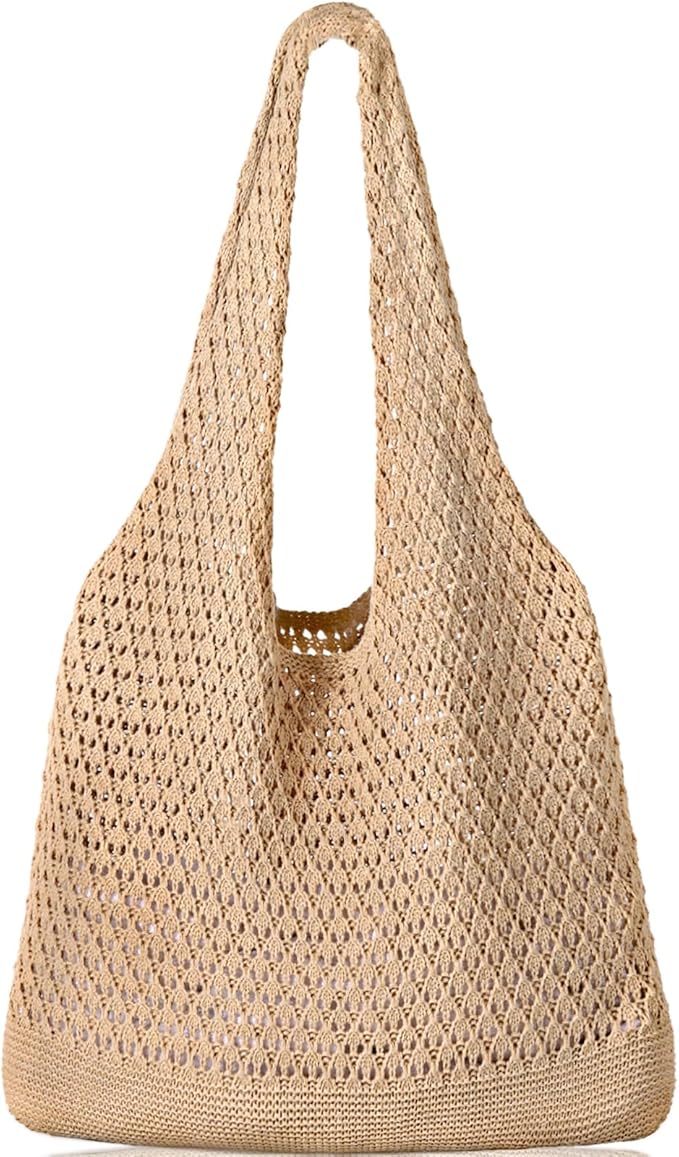 WantGor Crochet Bags, Beach Mesh Tote Bag Womens Shoulder Shopping Handbag Casual Travel Totes Bag Foldable Hobo Bags
