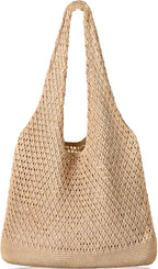 WantGor Crochet Bags, Beach Mesh Tote Bag Womens Shoulder Shopping Handbag Casual Travel Totes Bag Foldable Hobo Bags