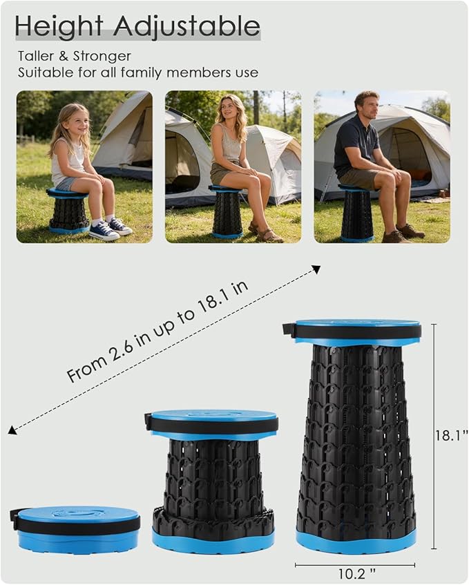 Upgraded Collapsible Stool with Cushion, 800 lbs Heavy Duty Capacity & Lightweight 2.6 lbs, 18-Inch Portable Retractable Folding Stool for Adults, Camping, Fishing, Hiking, BBQ, Travel, Outdoor Events